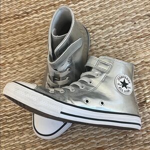 Converse Chuck Taylor Girls Metallic Silver High Top Sneakers Size 3